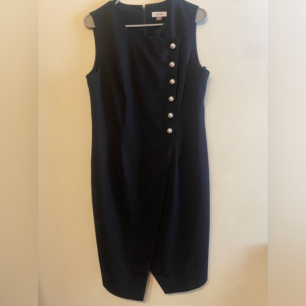 Calvin Klein Black Sleeveless Dress with Pearl Buttons